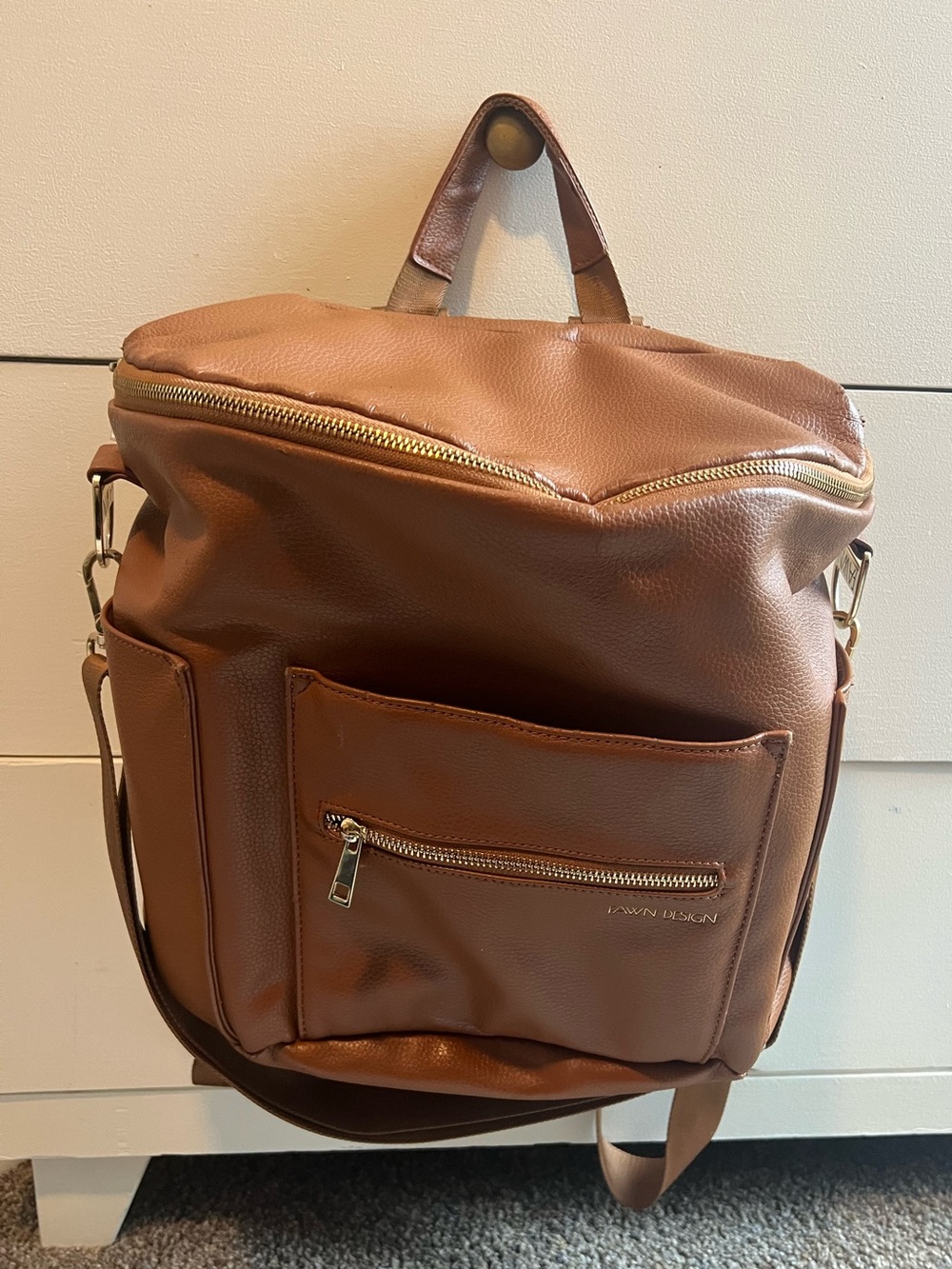 Fawn Brown Leather Diaper Bag